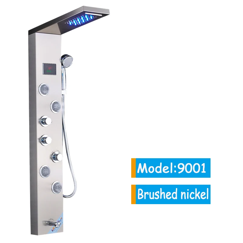Матовый никель, душевая панель для ванной комнаты, светодиодный кран с водопадом, многофункциональный башенный душевой кран с обратной струей, смеситель - Цвет: Brushed 9001