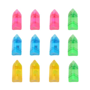 

12PCS Plastic Sharpener Pencil Sharpener Handheld Sharpener with Eraser Stationery Supplies for Kids Children Students (Random C