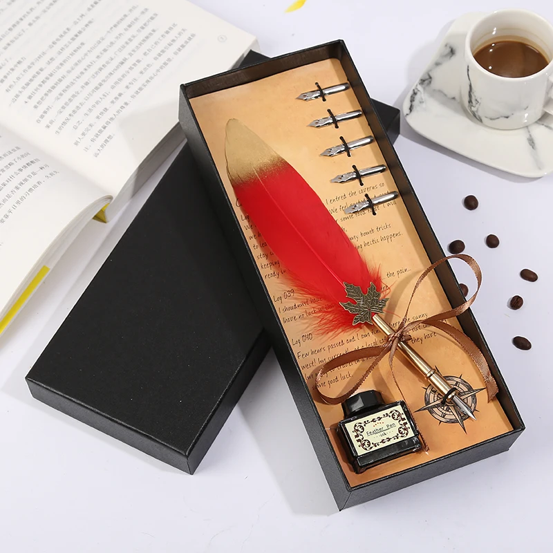 Европейская ретро Высококачественная перьевая ручка dip pen английская Подарочная коробка, Рождественский подарок коллегам, чтобы отправить пару подарков - Цвет: Red