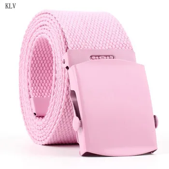 

Men Women Harajuku Canvas Bright Solid Color Waist Belt with Alloy Flat Buckle
