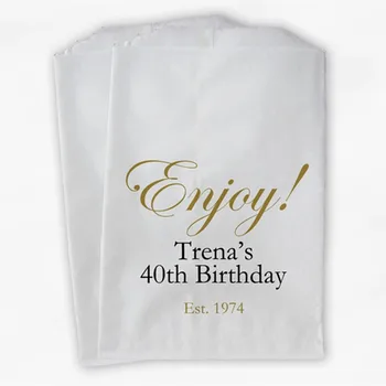 

Custom Enjoy Birthday Candy Buffet Treat Bags - Black and Gold Personalized Baby shower Favor Bags for 40th Birthday Paper Bags