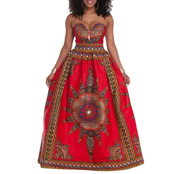 

Opslea Dashiki African Dashiki New Digital Printed Nightclub Wrap Bust Dress Long Sleeveless Elastic Skirt