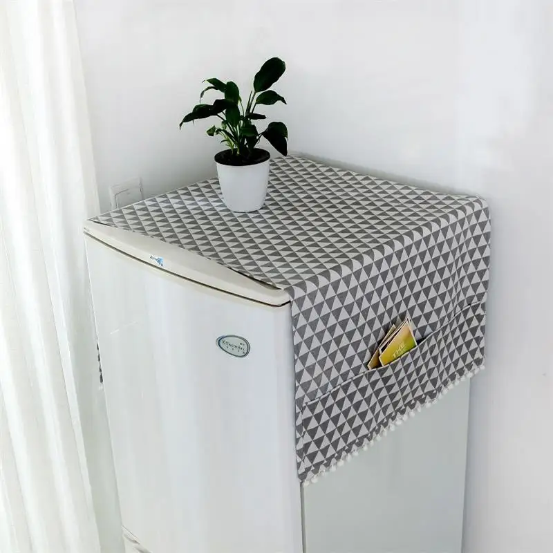 Linen Gray Geometric Refrigerator Cover Single Door Dust Garden Double Open Drum Washing Machine Towel Cloth Household | Дом и сад