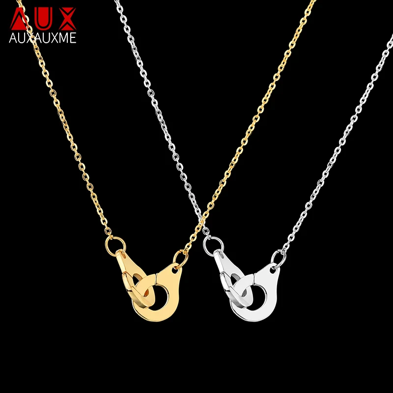 

Auxauxme Handcuff Pendant Necklace For Women Men Stainless Steel Steampunk Lover's Collares FREEDOM Valentine's Day Gift Jewelry