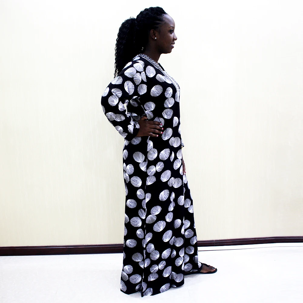 Дашики вышивка аппликация Абая серое Свободное длинное платье для женщин с длинным рукавом винтажные Макси платья