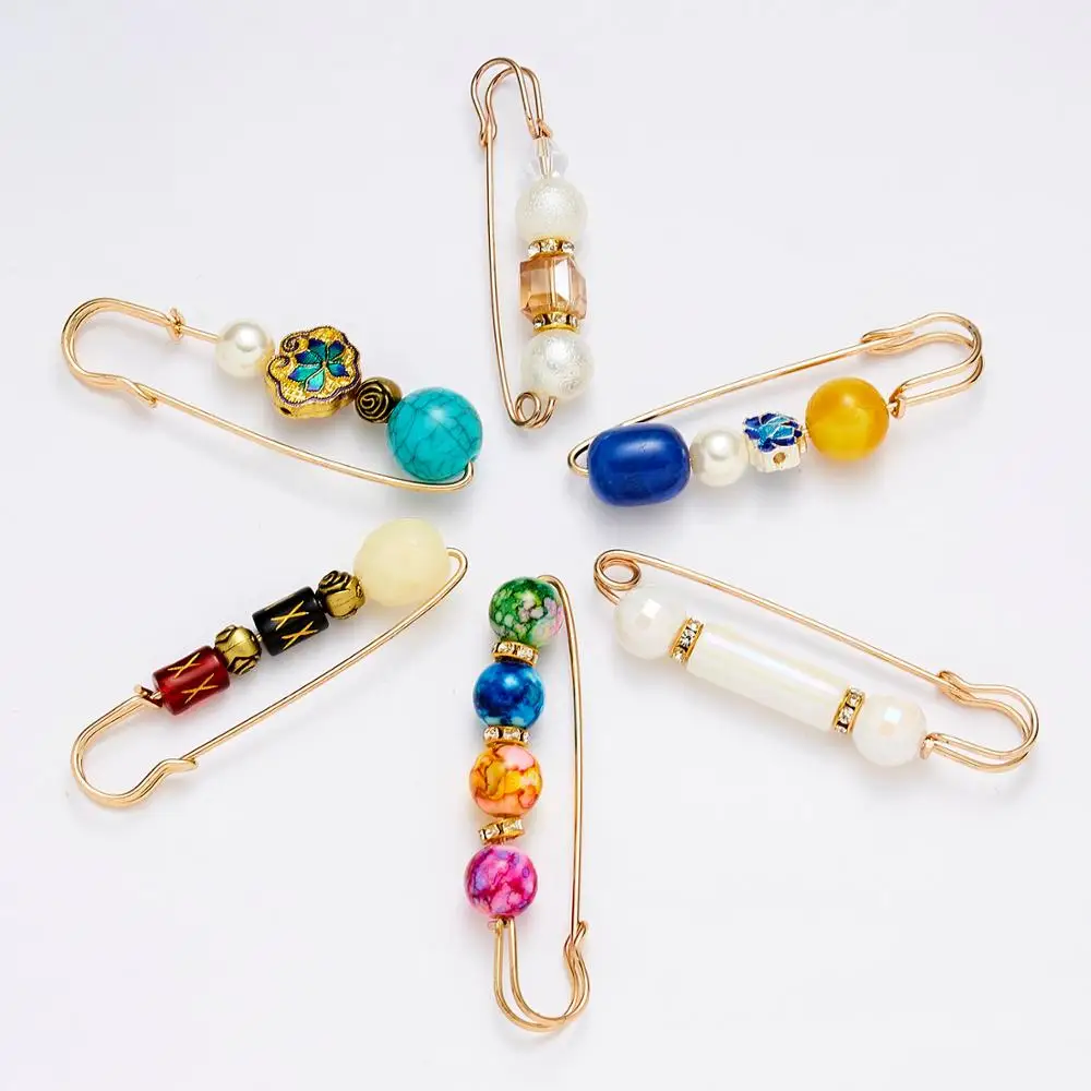 

Crystal Pearl Beads Rose Flower Wood Beads Natural Stone Big Pin Brooch for Women Colorful Beads Cardigan Scarf Wearing Brooch