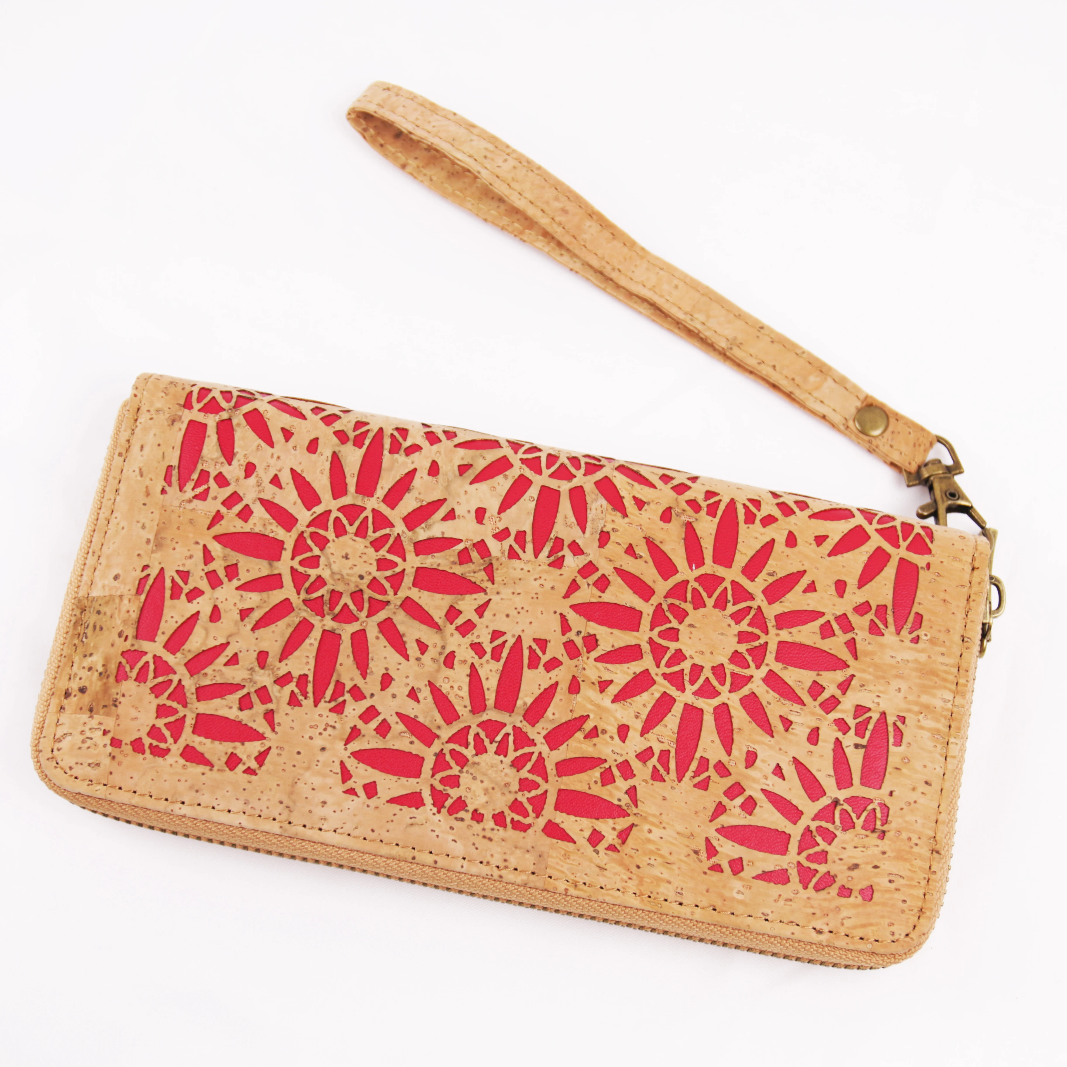Лазерный резак красный цветочный натуральный пробковый бумажник на подарок для Веганской леди