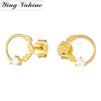 

ying Vahine 100% 925 Sterling Silver Leaf Design with CZ Small Stud Earrings for Women