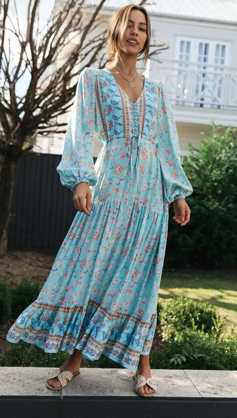 bohemian dress blue