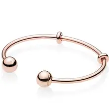 Подлинный 925 пробы Серебряный Moments розовое золото Открытый браслет с подписью шапки Браслет Fit бисера Шарм Diy ювелирные изделия