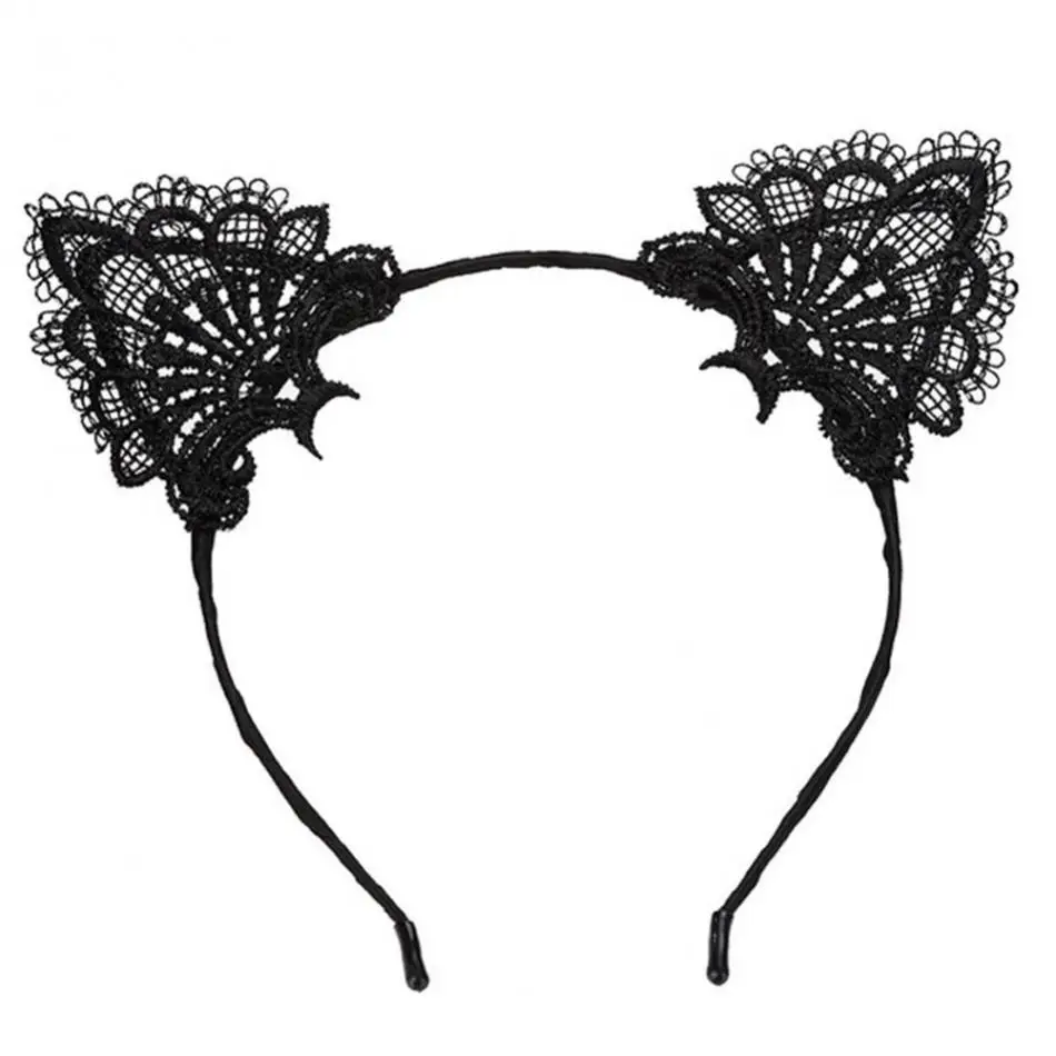 

Women Hair Elastic Headbands Fashion Black Lace Cat Ears Hairband Wedding Photography Portrait Style Hair Hoop Hair Accessories