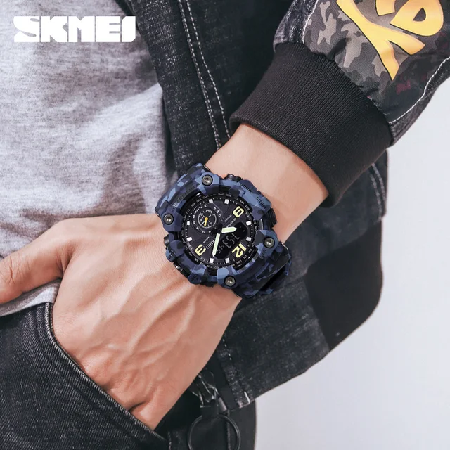 SKMEI-reloj Digital a prueba de golpes para hombre, cronógrafo de pulsera deportivo con doble movimiento, electrónico, resistente al agua, 3 veces, 1637 5