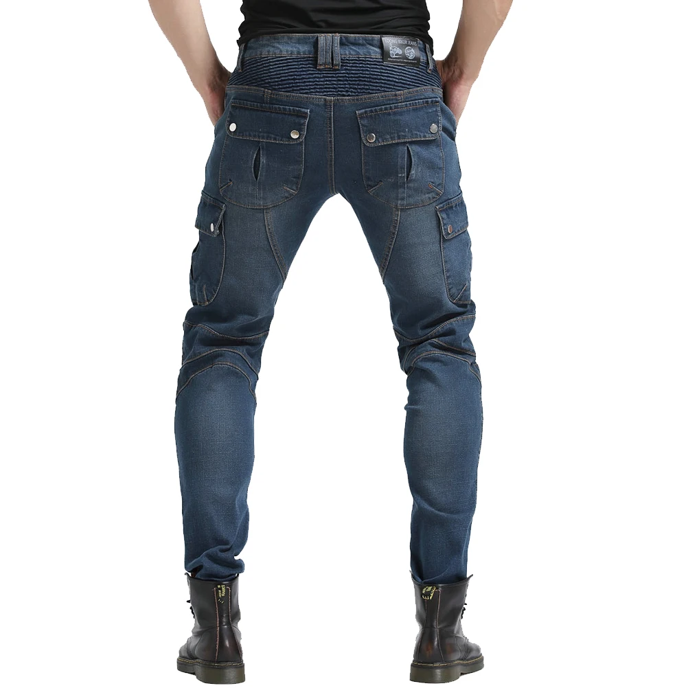 Кевлар мужские мотоциклетные джинсы для езды байкерские брюки мотокросса гоночные джинсы с 4 х обновления CE броня колено набедренная Защита Синий S-3XL