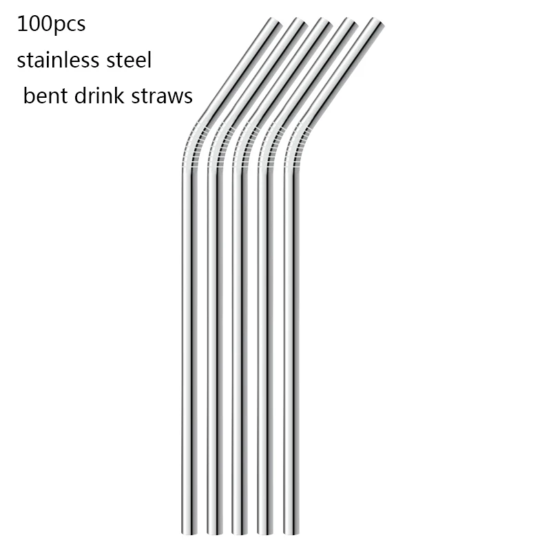 100pcs bent 100 шт. 8,5 дюймов соломинки для напитков 6 мм многоразовые, для питья металлические соломинки для 20 унций стакан вечерние соломинки из нержавеющей стали - Цвет: 100pcs bent