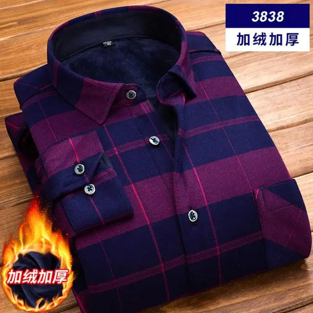 New High Quality Winter Warm Plaid Casual men shirt Long sleeves Shirts Mens Fashion Thick Flannel Shirt camisa masculina - Цвет: 3838