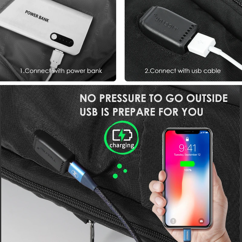 Tigernu Новая Мода Ноутбук Рюкзак ничья карман USB Зарядка Путешествия Школа Спорт брызгозащитный Рюкзак Мужской Женский Сумка Пакет