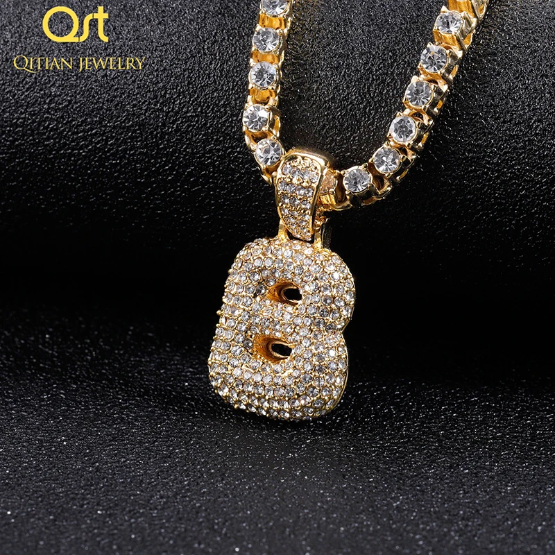 QITIAN Bling A-Z, заказное ожерелье с буквами, кулон, стразы, мужские CZ хип-хоп теннисные цепочки, Подарочные ожерелья украшения