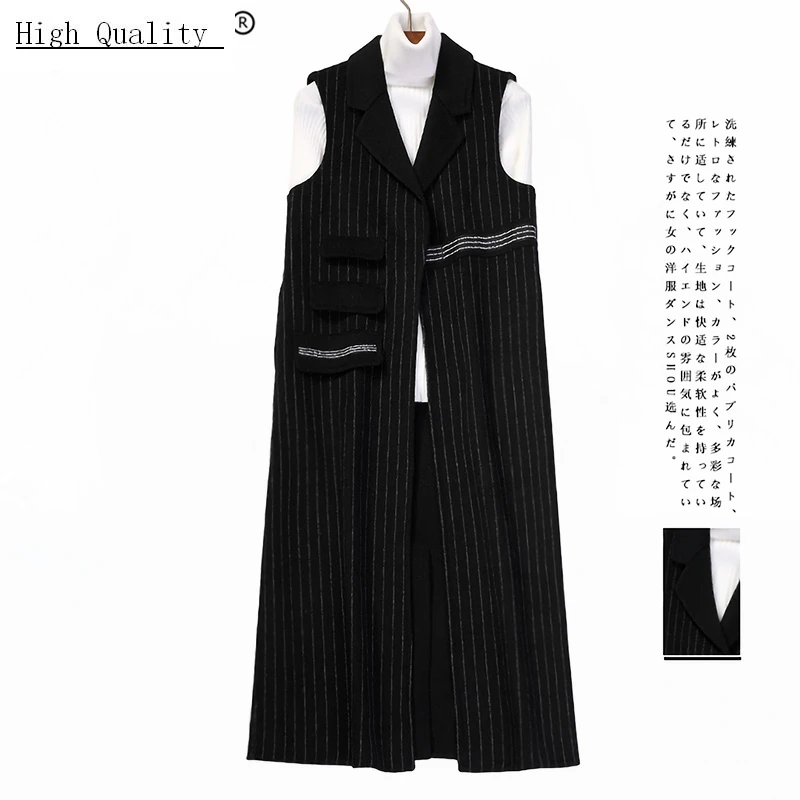 

2020 Fashion Double-side Cashmere Women's Vest Long Striped Wool Coat Female Waistcoat Women Colete Feminino Q42SY1511