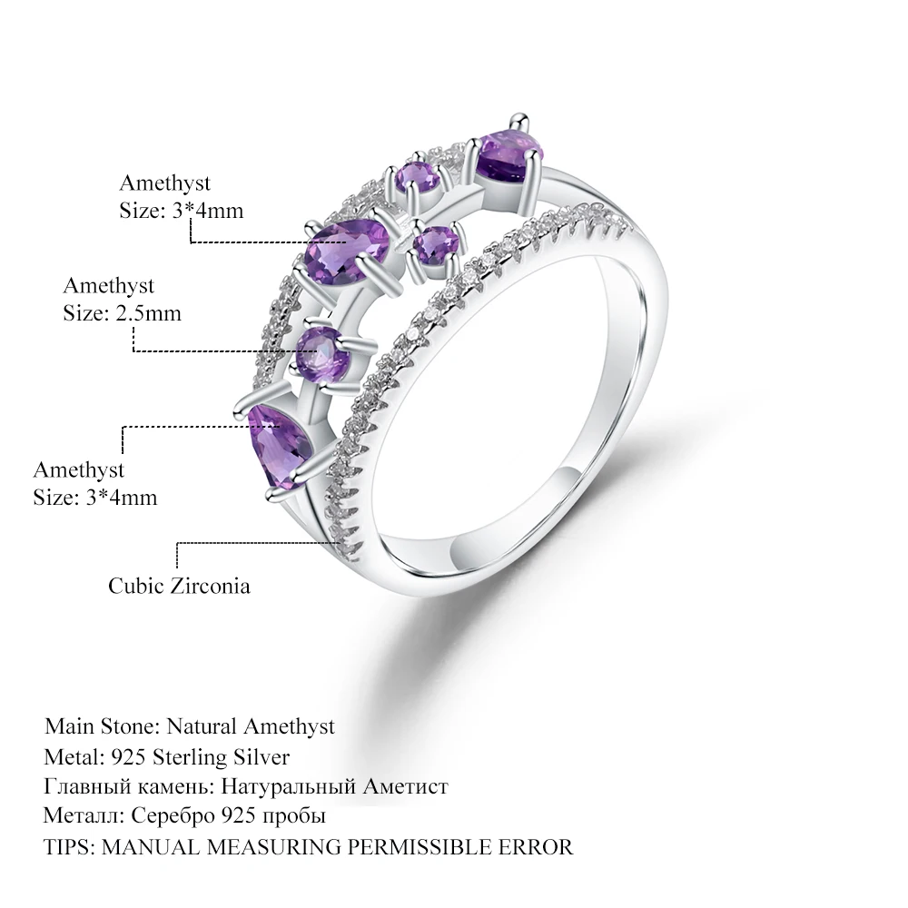GEM'S балетный камень февраля 0.54Ct натуральный аметистовый драгоченный камень кольцо в 925 пробы серебро для женщин Свадебные ювелирные изделия