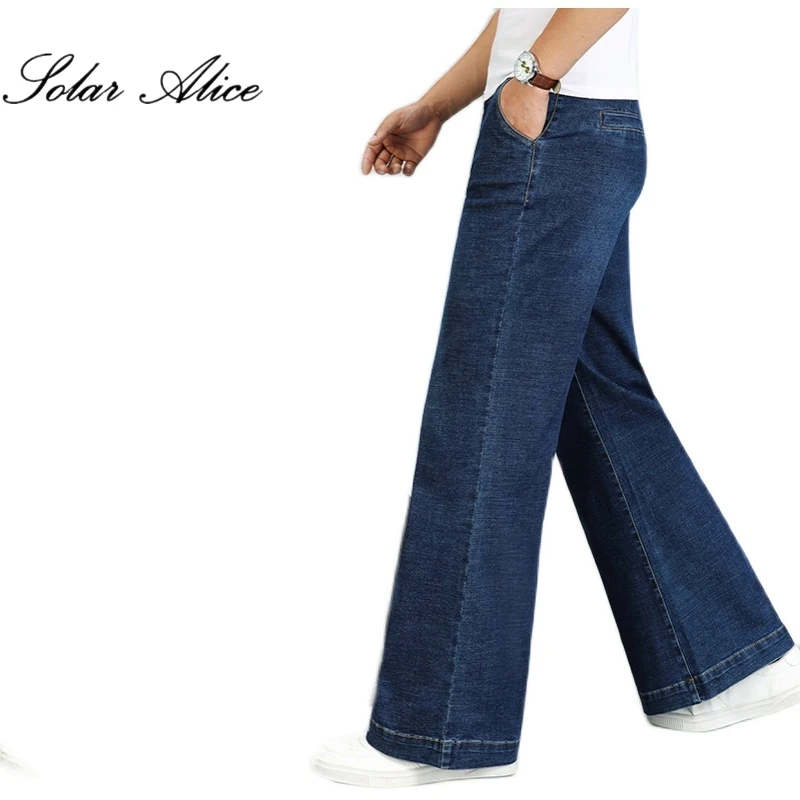 2023 Men's Four Seasons New Mid-Waist Big Straight Jeans Loose Stretch Micro-flared Casual Pants 5