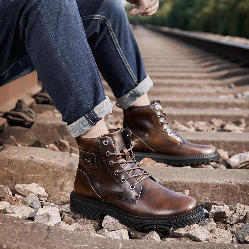 Мужские ботинки Martens Зимняя обувь из натуральной кожи ботильоны в байкерском