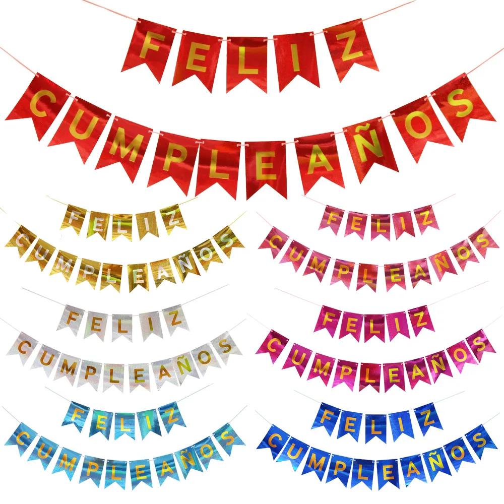 Dovetail pull flag Spanish Feliz Cumpleanos Birthday Banner Party