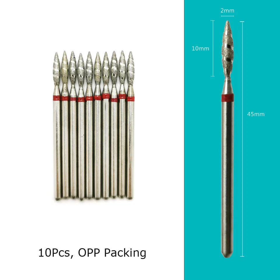HYTOOS 10Pcs Tornado Flame Nail Drill Bits Diamond Cutters for Manicure Cuticle Clean Burr Diamond Mill Nails Accessories Tool 3