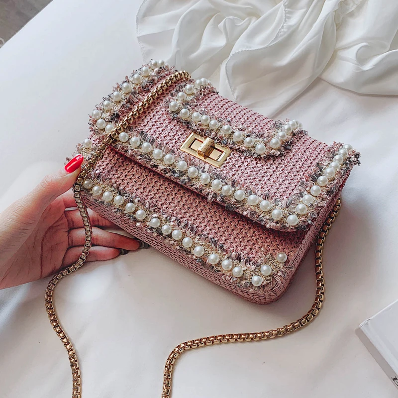 

Sweet Flip Small Square bag 2019 Summer Fashion New Quality Women's Designer Handbag Pearl Lock Chain Shoulder Crossbody Bags