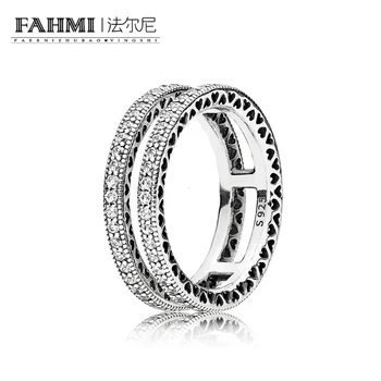 

FAHMI 100% Sterling silver 1:1 Glamour DOUBLE HEARTS OF RING Original Women wedding Fashion Jewelry 2018 196236CZ