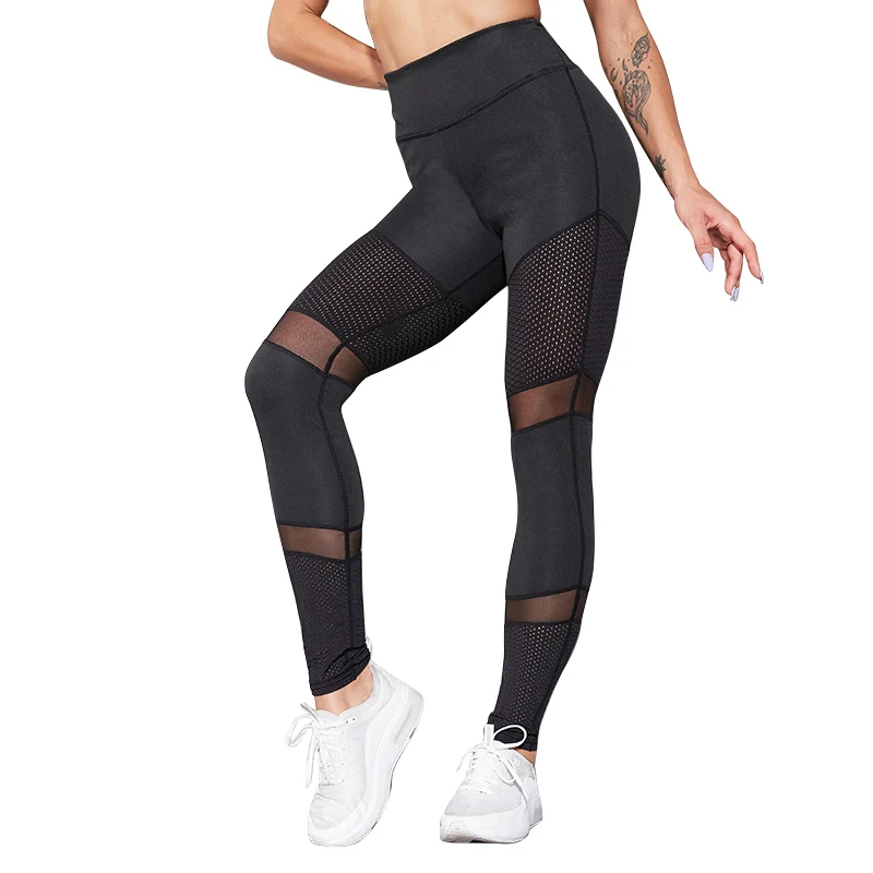 CHRLEISURE, сетчатые спортивные Леггинсы, женские штаны для йоги, с дышащей высокой талией, эластичные, устойчивые к приседанию, леггинсы, гибкий, пуш-ап - Цвет: Черный