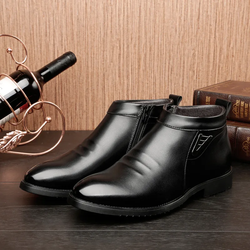 

Winter Formal Wear Leather Shoes Men's Korean-style plus Velvet Business Cotton-padded Shoes Hight-top Warm MEN'S SHOES