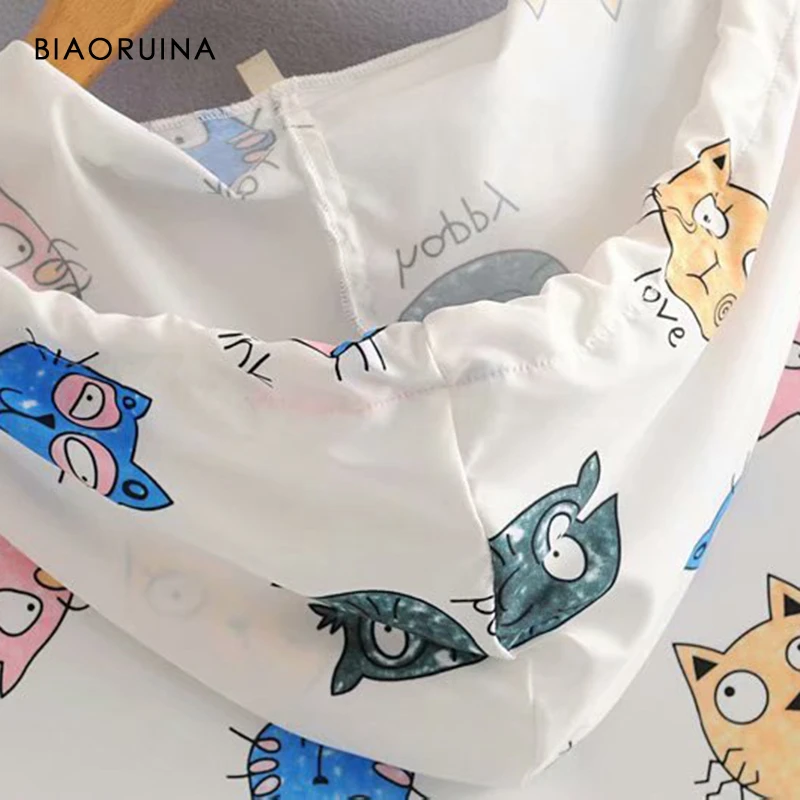 BIAORUINA, Женский Тренч с мультяшным принтом, Повседневный, длинный, с капюшоном, женский, солнцезащитный, свободный, верхняя одежда, корейский стиль, модные пальто