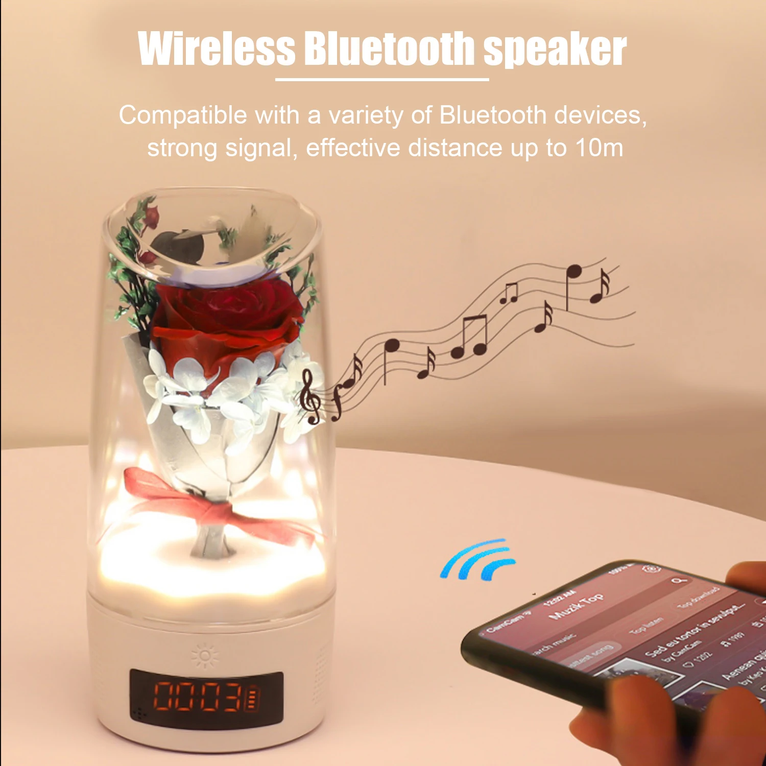 Gosear Модный USB перезаряжаемый беспроводной Bluetooth динамик с ночным светильник будильник на день рождения валентинки, открытки на годовщину подарок