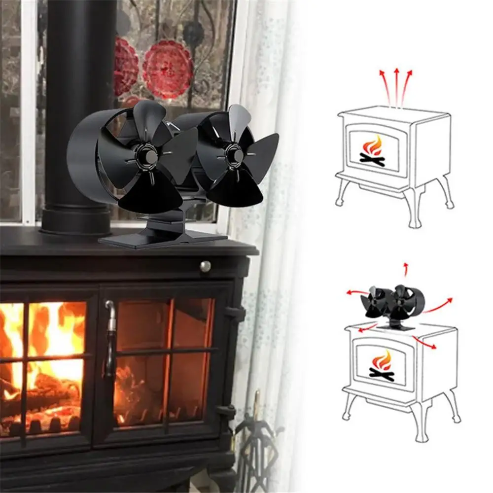 Efficient Double Black Fireplace Fan Heat Powered Stove Fan komin Log Wood Burner FirPowered Stove Fan Fireplace Tools
