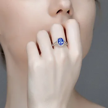 

Fashion vintage blue crystal sapphire gemstones diamonds rings for women white gold silver color jewelry bijoux gifts accessory