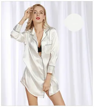 

Nightdress Women's Summer Silk Shirt Lapel Sexy Large Loose Thin Single Breasted Solid Color Lapel Casual Fashion Ventilation