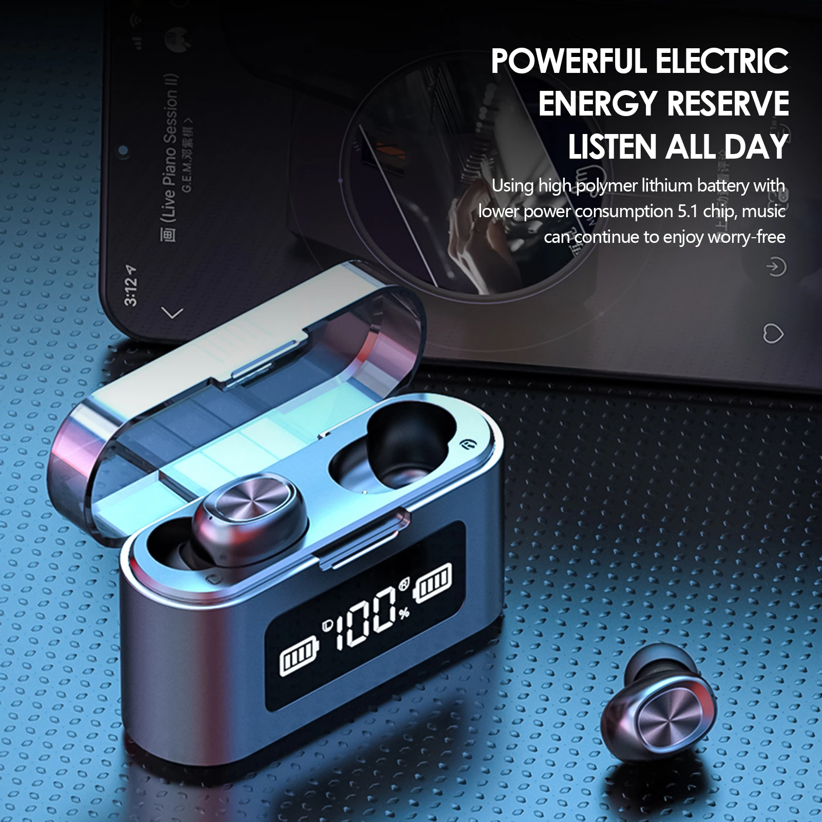 

TWS Bluetooth 5.0 Headset Digital Display Binaural Sports Music Wireless Headset With Microphone Waterproof Touch Led Display