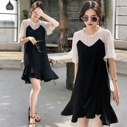 

Large GIRL'S Large Size Summer Wear 200 Chubby Size Western Style Waist Thick Cover Belly Tibetan Meat Fishtail Dress Women's