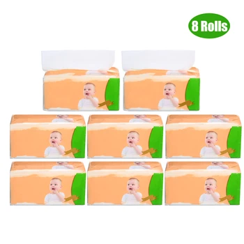 

8 Packs 4 Layers Wood Pulp Facial Tissue Toilet Paper Tissue Paper Napkins Household Tissues for Home Bathroom 480 Sheet/Pack