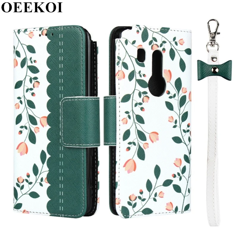

OEEKOI Lanyard Flower Print Wallet Leather Flip Case for Fujitsu Arrows Be3 F-02L/U/RX