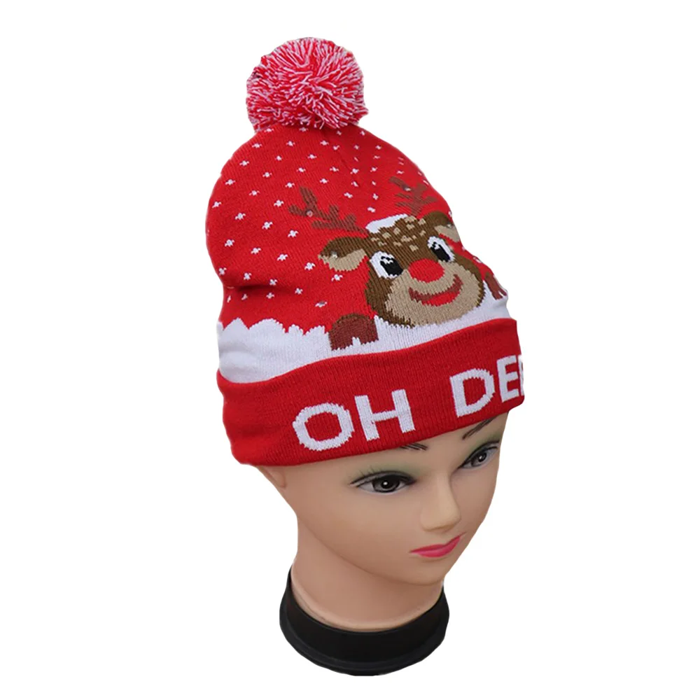 

Hot Warm Knit Christmas Hat Christmas Colorful Glow Funny Elk Knit Cap New Year Gift Adult Child Cute Hair Ball Christmas Hat