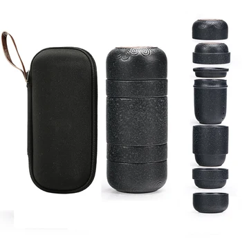 

Japanese style Ceramic Tea Set Porcelain Double Wall Cup Creative Teapot Kung Fu Tea Portable Travel Teaware Set With Travel Bag