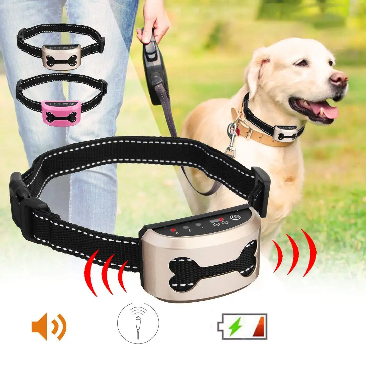 

Pet Dog Training Anti Bark Collar Rechargeable Control Train Waterproof Stop Barking Dog Waterproof Ultrasonic Training Collars
