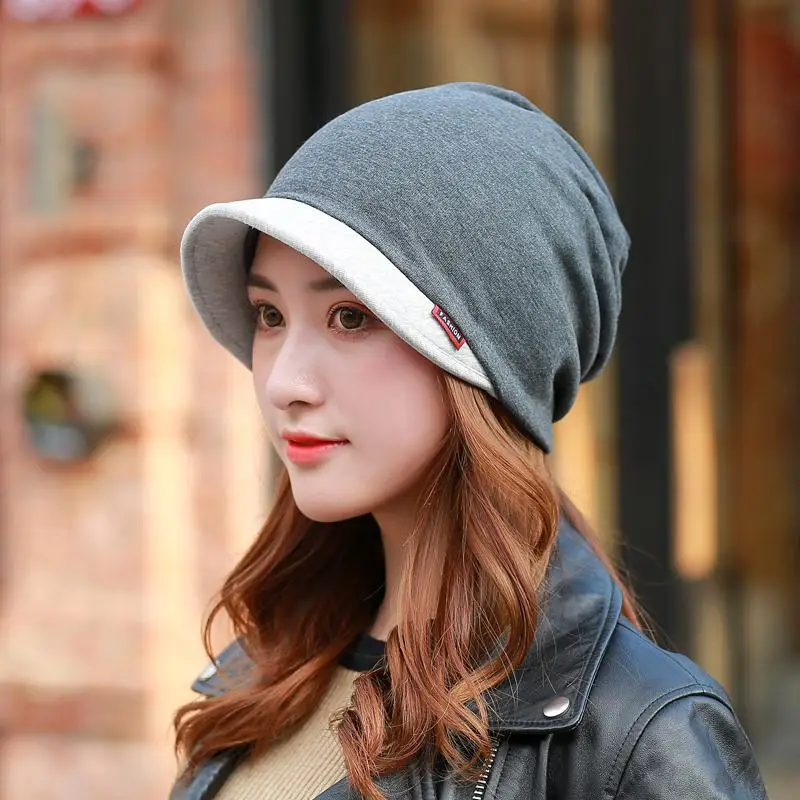 COKK Cotton Ponytail Cap Winter Hats For Women Turban Hat Female Beanie Stretch Hats Bonnet Winter Cap Ear Windproof Bonnets - Цвет: Gray White
