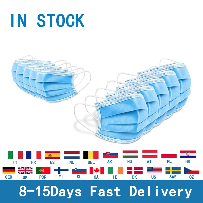 

Fast delivery Hot Sale 3-layer mask 50pcs Face Mouth Masks Non Woven Disposable Anti-Dust Meltblown cloth Masks Earloops Masks