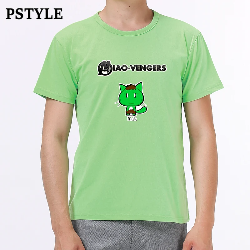 Pstyle мужские футболки Kawaii мультяшный Кот Мстители Футболка Harajuku футболка для