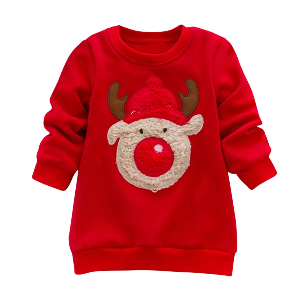 TELOTUNY Toddler Baby Kids Boys girls Christmas Deer Warm Sweater Thick Fleece Sweatshirt child Cartoon Tops Clothes ZO09