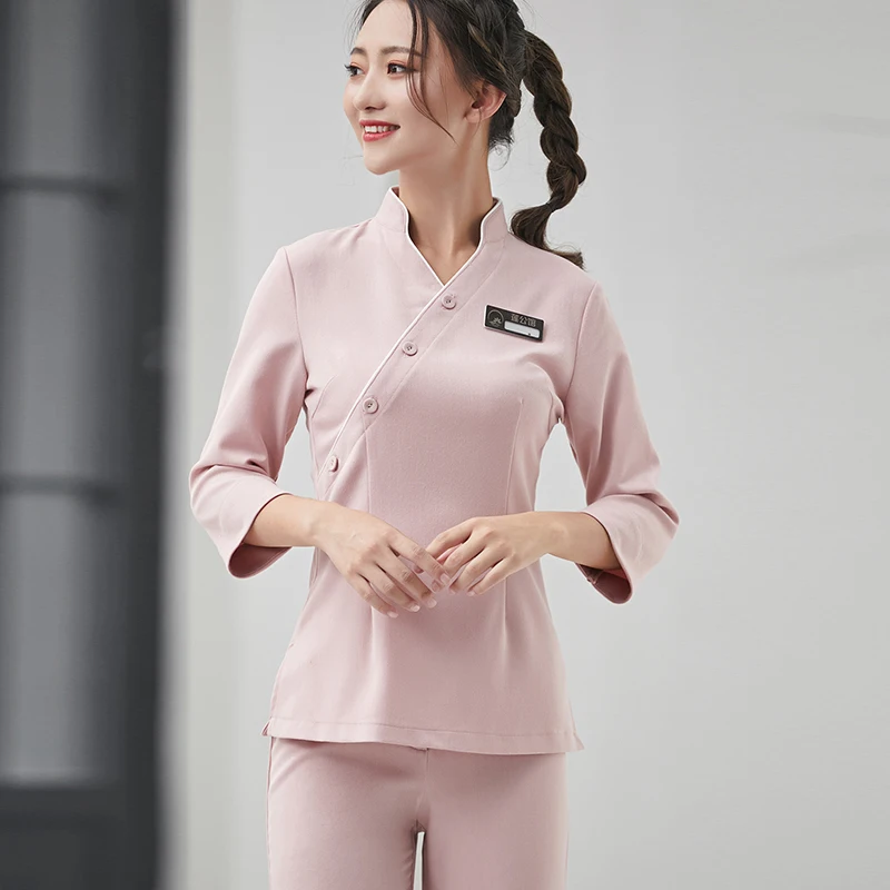 

2019 New Fashion Fall and Winter Spa Uniform Beauty Hospital Nurse Top+Pants Set Beautician Work Clothing Free Shipping Workwear