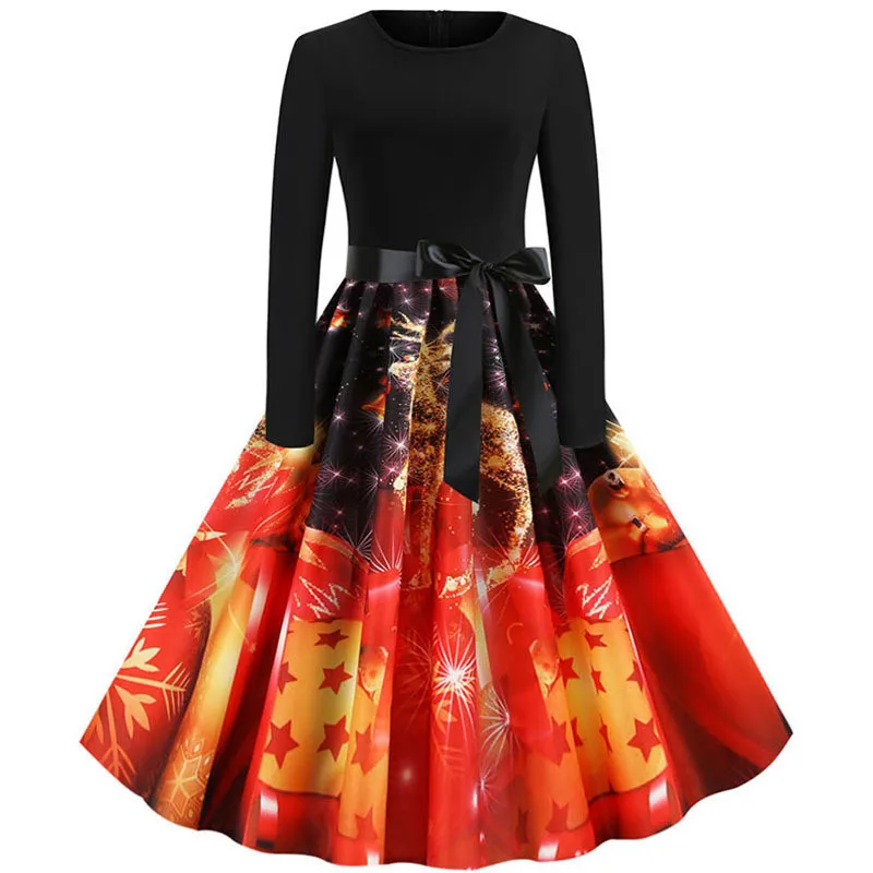 Robe Femme 2019 Autumn Winter Christmas Dress Women Long Sleeve Print Elegant Party Dresses Plus Size Vintage Pinup vestidos | Женская