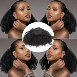Afro Kinky Curly Hair Piece Clip-In Ponytail Human Bresilienne With Wrap Drawstring Brazilian Natural Color Hair Extensions